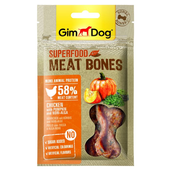 Ласощі для собак GimDog Superfood Meat Bones 70 г (курка, гарбуз та норі) - masterzoo.ua