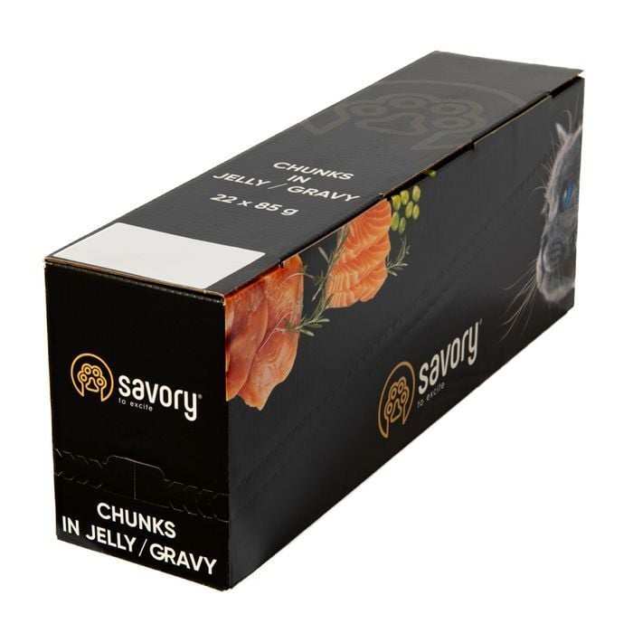 Упаковка вологого корму для котів Savory Adult 22 шт х 85 г - лосось та горошок - masterzoo.ua
