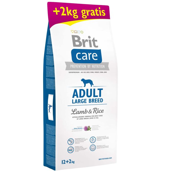 Сухий корм для дорослих собак великих порід (вагою від 25 кг) Brit Care Adult Large Breed Lamb & Rice 12+2 кг (ягня та рис) - masterzoo.ua