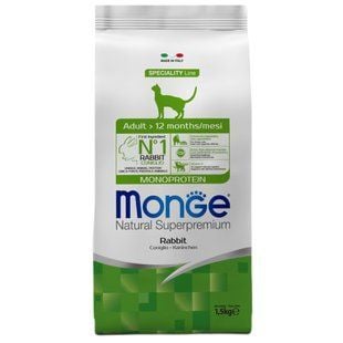 Cухой корм для кошек Monge Monoprotein Adult 1,5 кг - кролик - masterzoo.ua