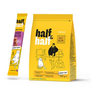 Сухий корм для котів Half&Half Adult 300 г - яловичина + Ласощі - качка - masterzoo.ua