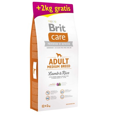 Сухий корм для дорослих собак середніх порід (вагою від 10 до 25 кг) Brit Care Adult Medium Breed Lamb & Rice 12+2 кг (ягня та рис) - masterzoo.ua
