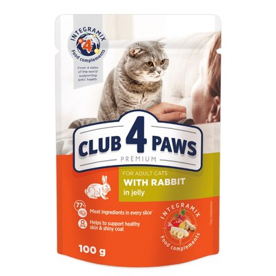 Вологий корм для котів Club 4 Paws pouch 100 г (кролик у желе) - masterzoo.ua