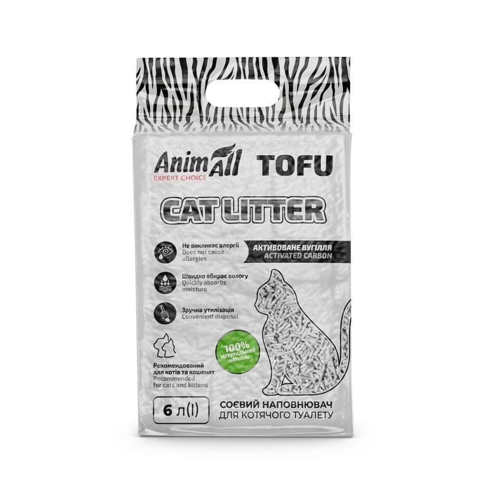 Наповнювач соєвий для котячого туалету AnimAll Tofu 6 л - активоване вугілля - masterzoo.ua