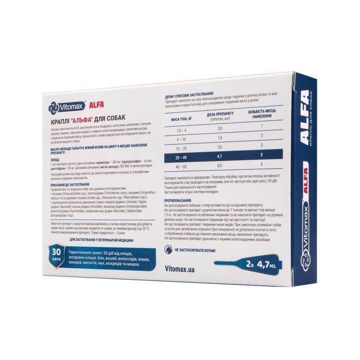 Vitomax Alfa краплі на холку для собак 25-40 кг 2 шт х 4,7 мл - masterzoo.ua