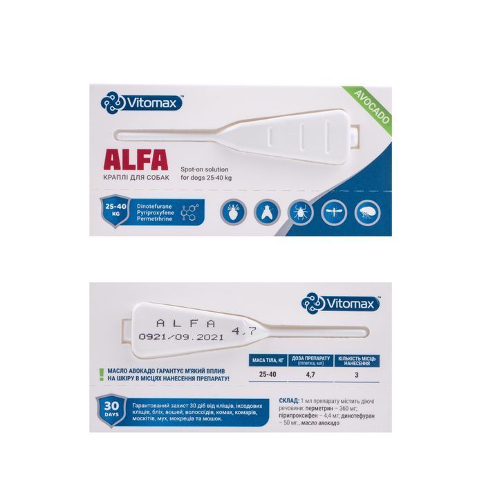 Vitomax Alfa краплі на холку для собак 25-40 кг 2 шт х 4,7 мл - masterzoo.ua