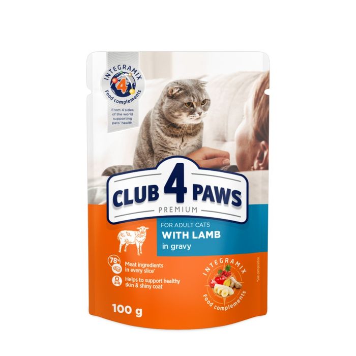 Вологий корм для котів Club 4 Paws Premium pouch 100 г - ягня - masterzoo.ua