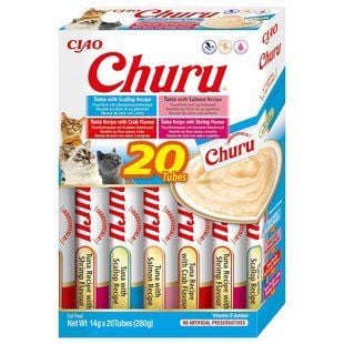 Набор лакомства для кошек Inaba Churu 20 шт х 14 г - тунец, морской гребешок, лосось, краб и креветки - masterzoo.ua