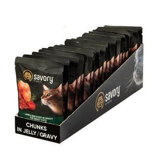 Упаковка влажного корма для кошек Savory Adult 22 шт х 85 г - ягненок и свекла - masterzoo.ua