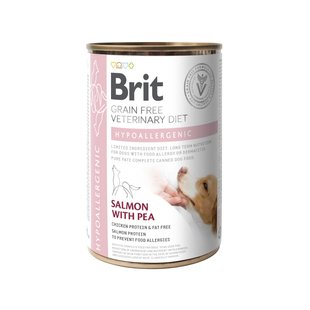 Вологий корм для собак Brit VetDiets Hypoallergenic із харчовою алергією або непереносимістю, 400 г (лосось та горошок) - masterzoo.ua