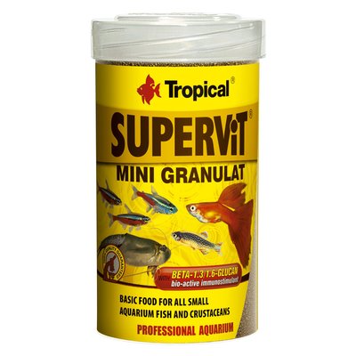 Сухой корм для аквариумных рыб Tropical в гранулах «Supervit Mini Granulat» 100 мл (для всех аквариумных рыб) - masterzoo.ua