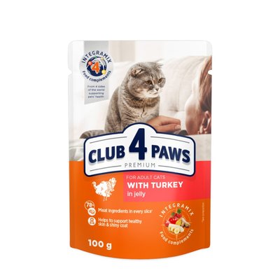 Влажный корм для кошек Club 4 Paws Premium pouch 100 г - индейка - masterzoo.ua
