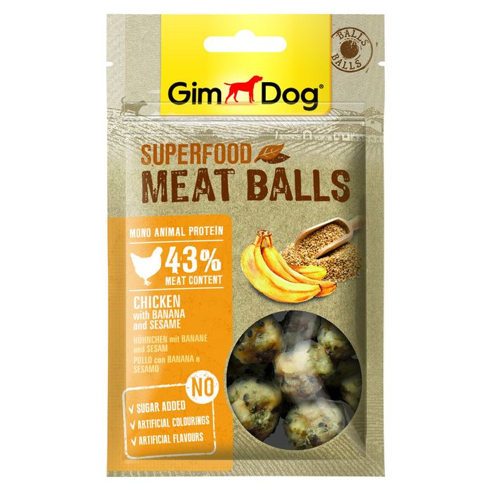 Ласощі для собак GimDog Superfood Meat Balls 70 г (курка, банан та кунжут) - masterzoo.ua