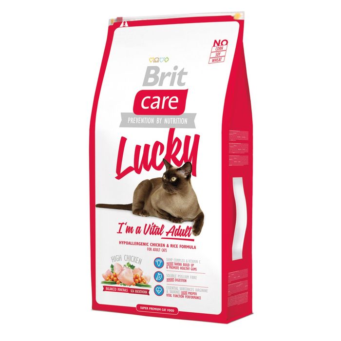 Сухой корм для взрослых кошек Brit Care Cat Lucky I am Vital Adult 7 кг - курица и рис - masterzoo.ua