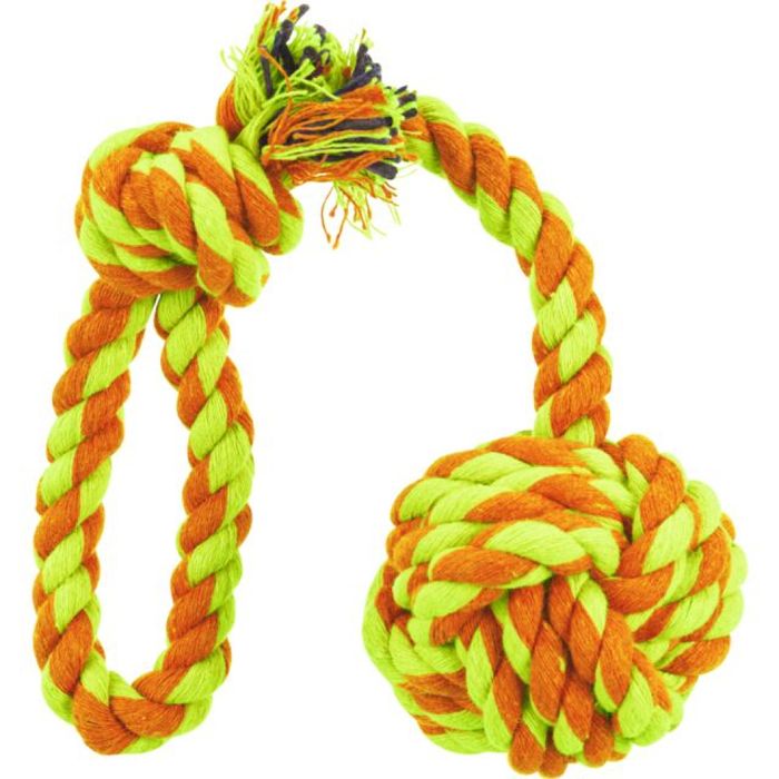 Іграшка для собак Trixie М'яч плетений з ручкою 50 см, d=7 см (текстиль, кольори в асортименті) - masterzoo.ua