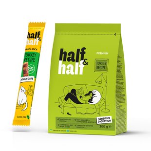 Сухой корм для кошек Half&Half Sensitive Digestion 300 г - индейка + Лакомство - индейка - masterzoo.ua