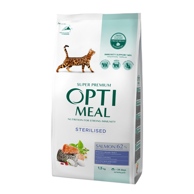 Сухий корм для котів Optimeal Adult Cat Sterilised 1,5 кг - лосось - masterzoo.ua
