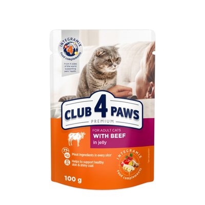 Влажный корм для кошек Club 4 Paws Premium pouch 100 г - говядина - masterzoo.ua