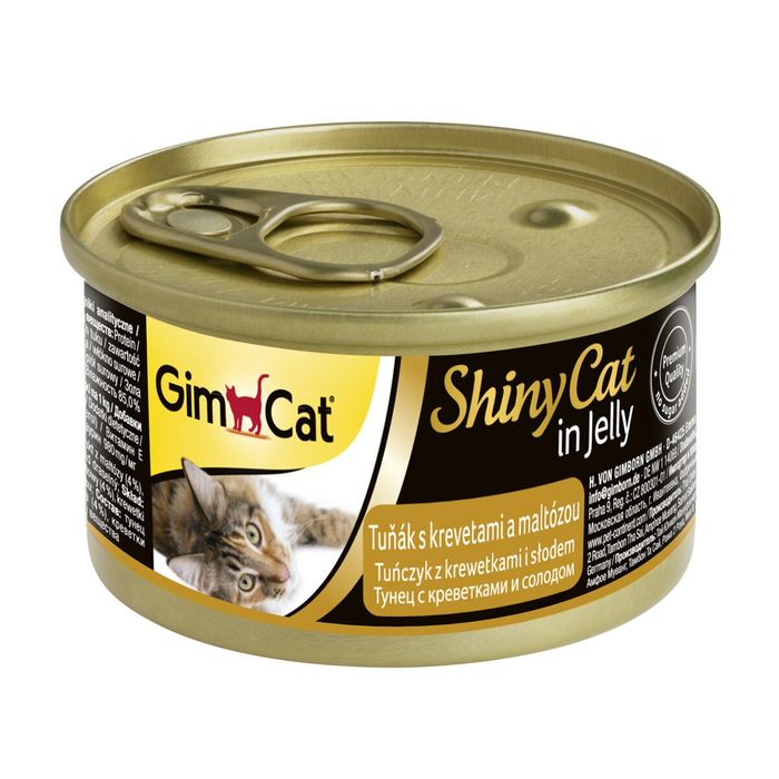 Вологий корм для котів GimCat Shiny Cat 70 г (тунець, креветки та солод) - masterzoo.ua