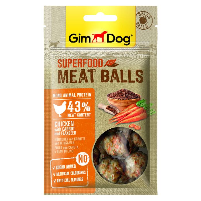 Ласощі для собак GimDog Superfood Meat Balls 70 г (курка, морква та лляне насіння) - masterzoo.ua