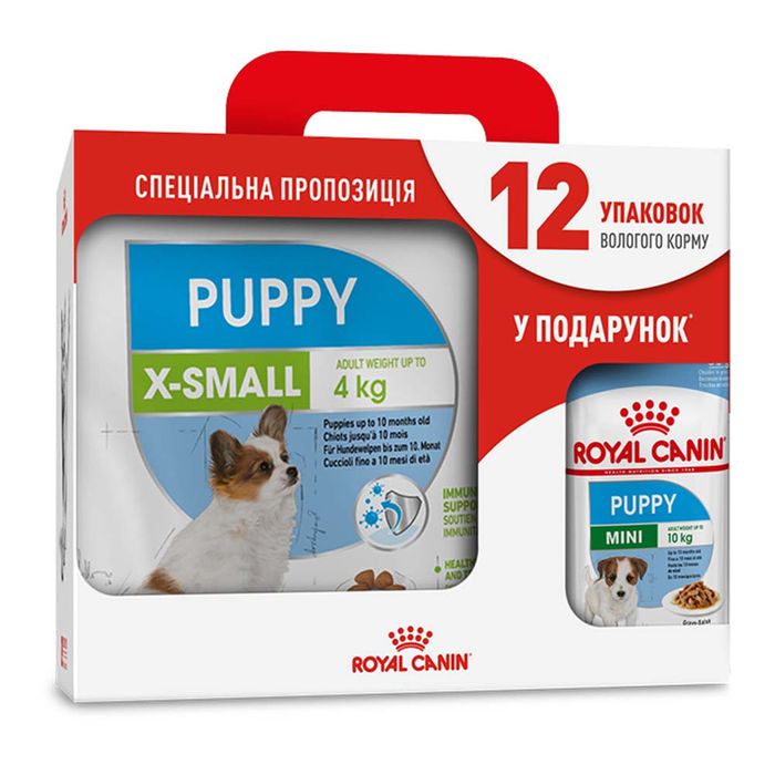 Акционный набор для собак Royal Canin X-Small Puppy 3 кг + Royal Canin Mini Puppy wet 12 шт х 85 г - домашняя птица - masterzoo.ua