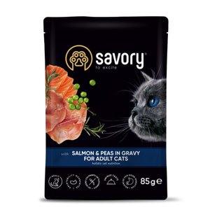 Влажный корм для взрослых кошек Savory 85 г - лосось и горошек - masterzoo.ua