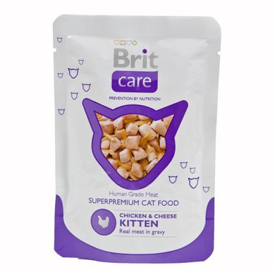 Вологий корм для кошенят Brit Care Cat Chicken & Cheese Kitten pouch 80 г (курка та сир) - masterzoo.ua