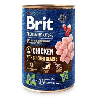Вологий корм для собак Brit Premium By Nature Chicken with Hearts 800 г (курка) - masterzoo.ua