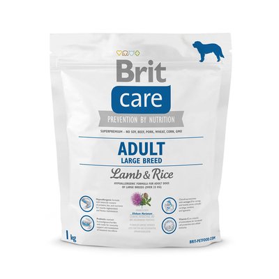 Сухий корм для дорослих собак великих порід (вагою від 25 кг) Brit Care Adult Large Breed Lamb & Rice 1 кг (ягня та рис)