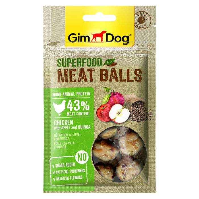 Ласощі для собак GimDog Superfood Meat Balls 70 г (курка, яблуко та кінва) - masterzoo.ua
