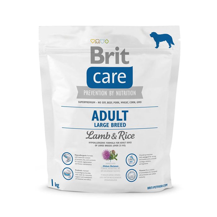 Сухий корм для дорослих собак великих порід (вагою від 25 кг) Brit Care Adult Large Breed Lamb & Rice 1 кг (ягня та рис) - masterzoo.ua