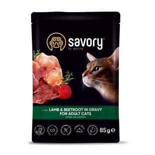 Влажный корм для взрослых кошек Savory 85 г - ягненок и свекла - masterzoo.ua