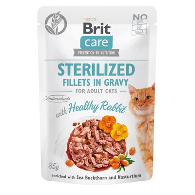 Влажный корм для стерилизованных котов Brit Care Cat pouch 85 г (филе кролика в соусе) - masterzoo.ua