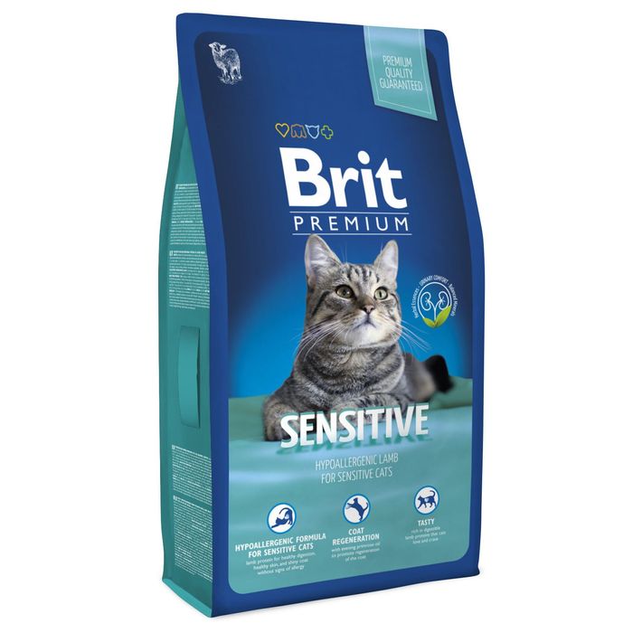 Сухой корм для кошек с чувствительным пищеварением Brit Premium Cat Sensitive 8 кг (ягненок) - masterzoo.ua