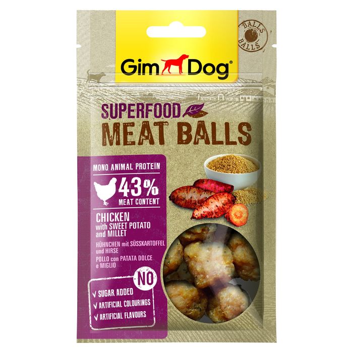 Ласощі для собак GimDog Superfood Meat Balls 70 г (курка, солодка картопля та просо) - masterzoo.ua