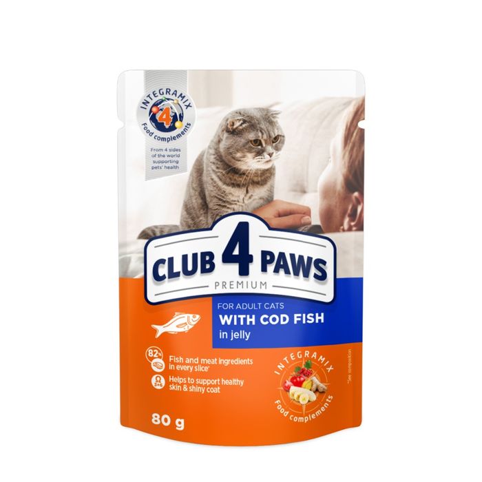 Вологий корм для котів Club 4 Paws Premium pouch 80 г - тріска - masterzoo.ua