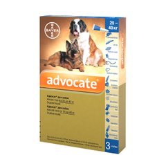 Краплі на холку для собак Bayer «Advocate» (Адвокат) від 25 до 40 кг, 3 піпетки (від зовнішніх та внутрішніх паразитів) - masterzoo.ua