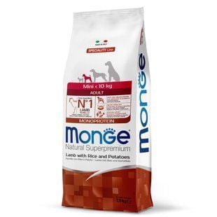 Cухой корм для собак Monge Monoprotein Mini Adult 7,5 кг - ягненок, рис и картофель - masterzoo.ua