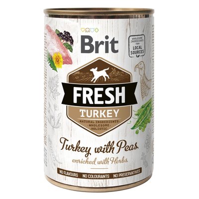 Вологий корм для собак Brit Fresh Turkey with Peas 400 г (індичка) - masterzoo.ua