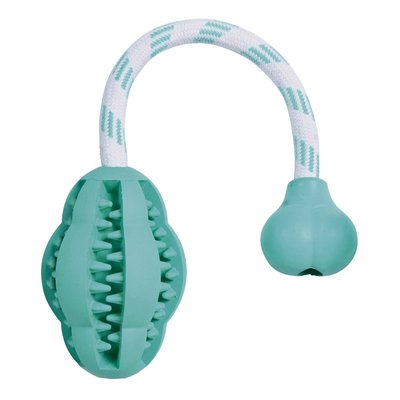 Игрушка для собак Trixie Мяч на верёвке с ручкой «Denta Fun» 28 см, 8 см (резина) - masterzoo.ua