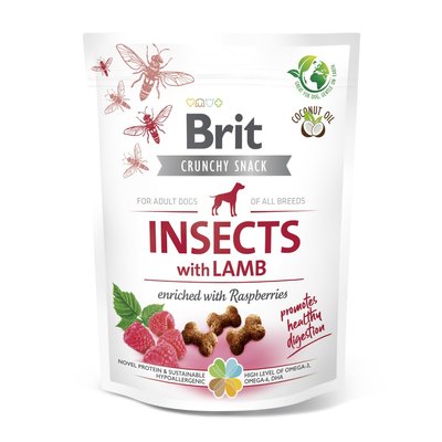 Лакомство для собак Brit Care Dog Crunchy Cracker 200 г - насекомые, ягненок и малина - masterzoo.ua
