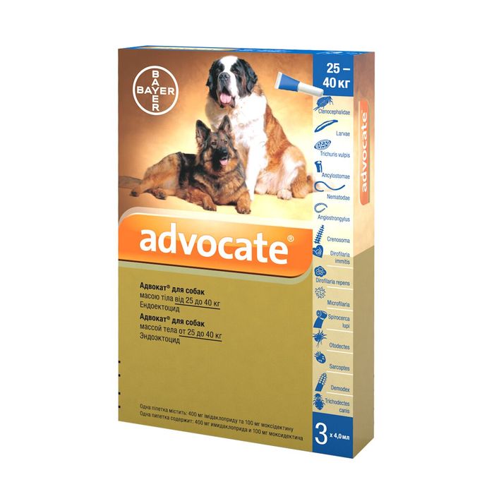 Краплі на холку для собак Elanco | Bayer - Advocate від 25 до 40 кг, 3 піпетки - masterzoo.ua