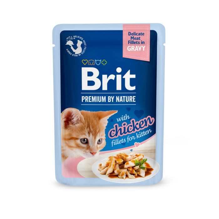 Влажный корм для котов Brit Premium Delicate Fillets in Gravy Chicken for Kitten pouch 85 г - филе курицы в соусе - masterzoo.ua