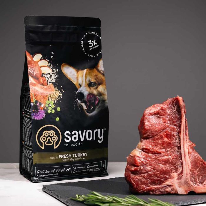 Cухий корм для собак Savory All Breed Sterilised 12 кг - індичка - masterzoo.ua