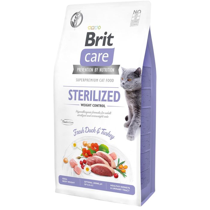 Сухий корм для стерелізованних котів із зайвою вагою Brit Care Cat GF Sterilized Weight Control 7 кг (качка і індичка) - masterzoo.ua