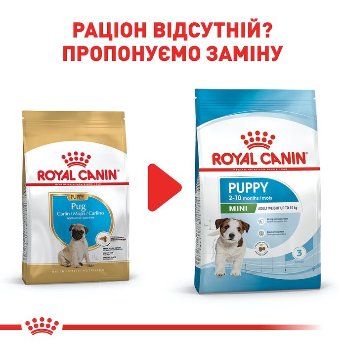 Сухой корм для щенков породы Мопс Royal Canin Pug Puppy 1,5 кг - домашняя птица - masterzoo.ua
