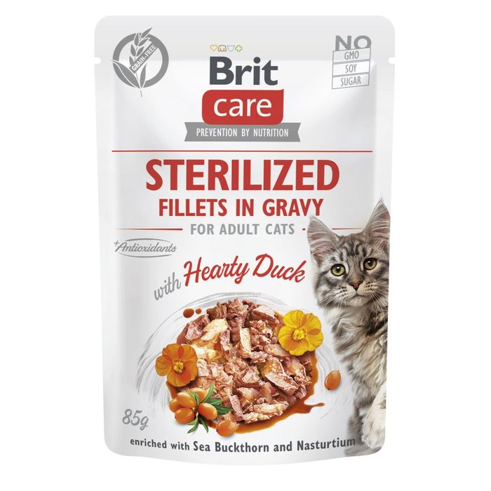 Влажный корм для кошек Brit Care Cat Sterilized 85 г - утка - masterzoo.ua