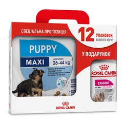 Акційний набір для собак Royal Canin Maxi Puppy 4 кг + Royal Canin Exigent loaf wet 12 шт х 85 г (домашня птиця) - masterzoo.ua