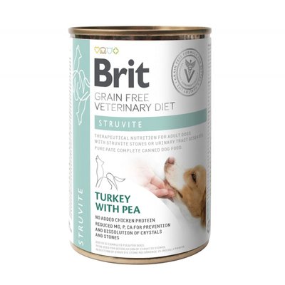 Влажный корм для собак Brit VetDiets Dog Struvite, при лечении и для профилактики мочекаменной болезни, 400 г (индейка и горошек) - masterzoo.ua