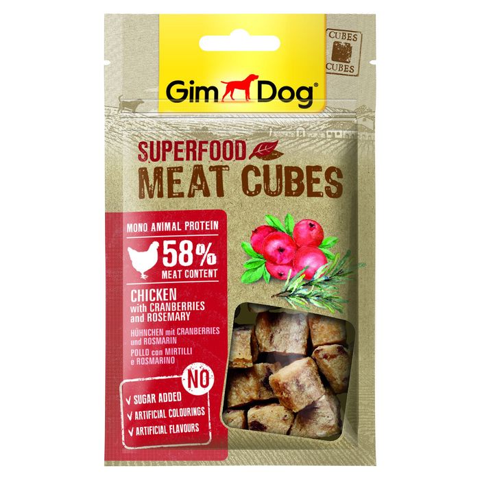 Ласощі для собак GimDog Superfood Meat Cubes 40 г (курка, журавлина та розмарин) - masterzoo.ua